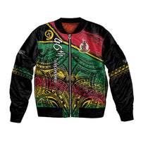 Vanuatu 46th Year Anniversary Sleeve Zip Bomber Jacket Vintage Grunge Vanuatu Flag Heritage