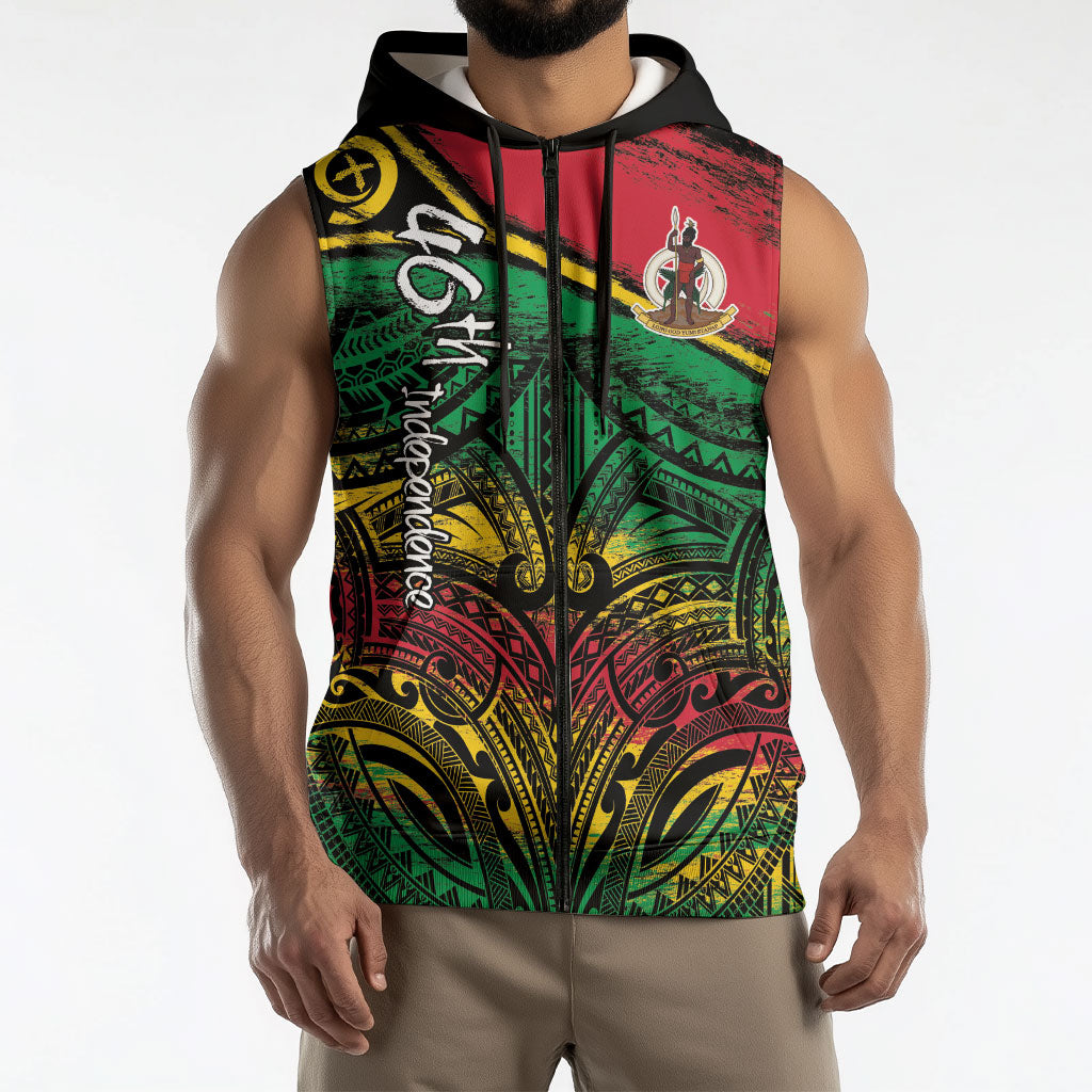 Vanuatu 46th Year Anniversary Sleeveless Zip Hoodie Vintage Grunge Vanuatu Flag Heritage