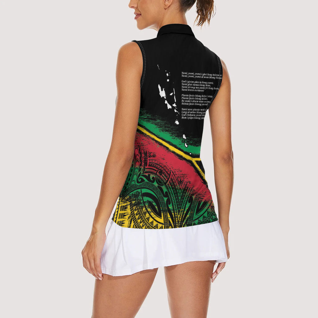 Vanuatu 46th Year Anniversary Women Sleeveless Polo Shirt Vintage Grunge Vanuatu Flag Heritage