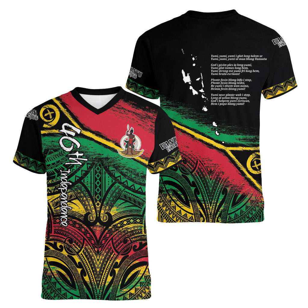 Vanuatu 46th Year Anniversary Women V-Neck T-Shirt Vintage Grunge Vanuatu Flag Heritage