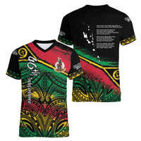 Vanuatu 46th Year Anniversary Women V-Neck T-Shirt Vintage Grunge Vanuatu Flag Heritage