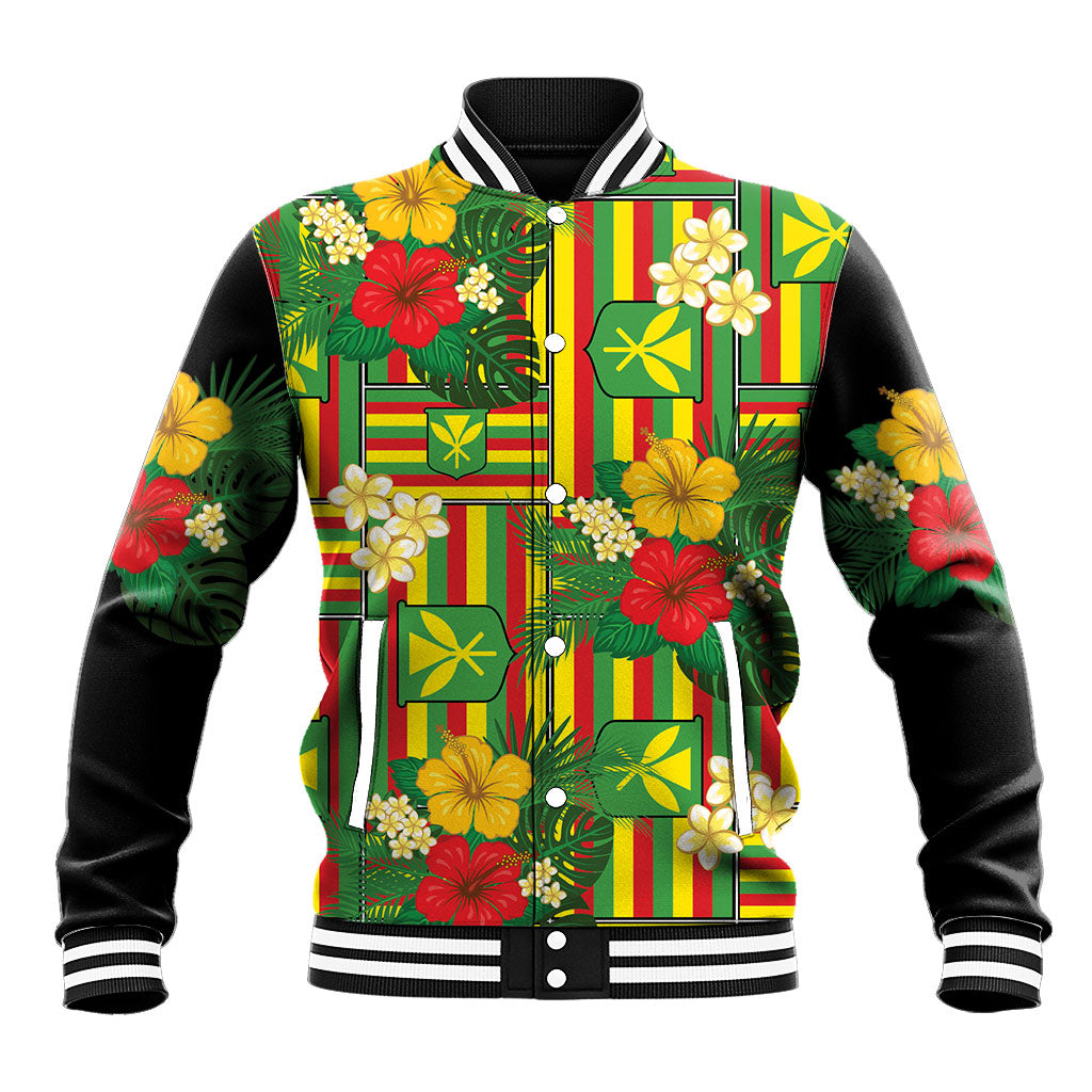 Hawaii Kanaka Maoli Hibiscus Baseball Jacket Hawaiian Flag Motif