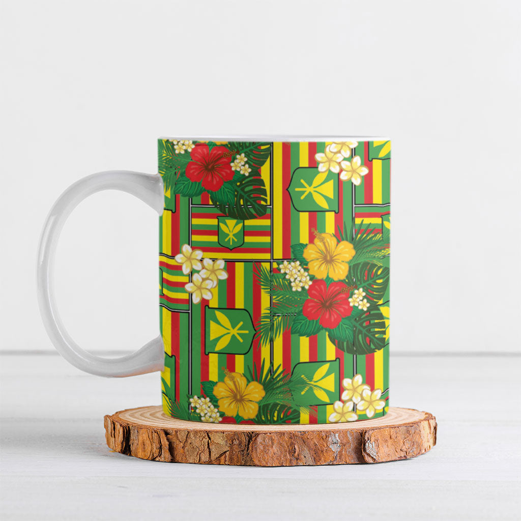 Hawaii Kanaka Maoli Hibiscus Ceramic Mug Hawaiian Flag Motif LT9 Green - Polynesian Pride