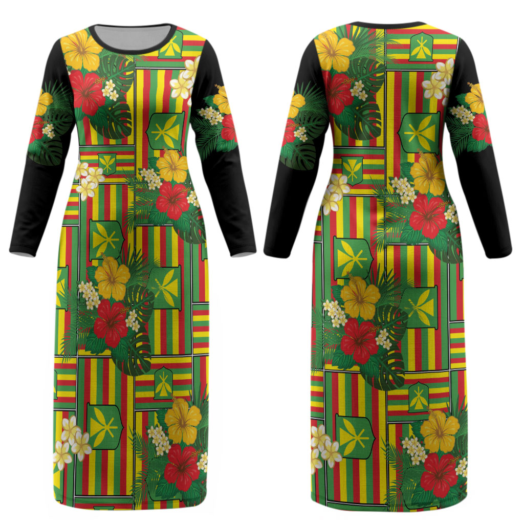Hawaii Kanaka Maoli Hibiscus Couples Matching Long Sleeve Bodycon Dress and Hawaiian Shirt Hawaiian Flag Motif LT9 - Polynesian Pride