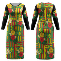 Hawaii Kanaka Maoli Hibiscus Couples Matching Long Sleeve Bodycon Dress and Hawaiian Shirt Hawaiian Flag Motif LT9 - Polynesian Pride