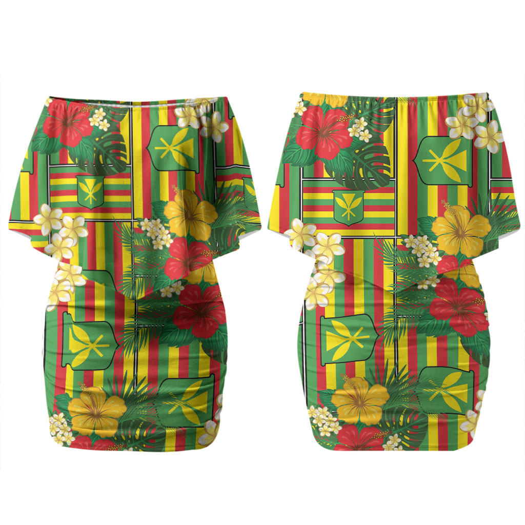 Hawaii Kanaka Maoli Hibiscus Couples Matching Off Shoulder Short Dress and Long Sleeve Button Shirt Hawaiian Flag Motif LT9 - Polynesian Pride