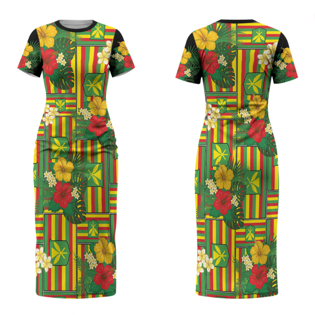 Hawaii Kanaka Maoli Hibiscus Couples Matching Short Sleeve Bodycon Dress and Hawaiian Shirt Hawaiian Flag Motif LT9 - Polynesian Pride