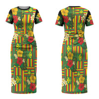 Hawaii Kanaka Maoli Hibiscus Couples Matching Short Sleeve Bodycon Dress and Hawaiian Shirt Hawaiian Flag Motif LT9 - Polynesian Pride