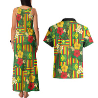 Hawaii Kanaka Maoli Hibiscus Couples Matching Tank Maxi Dress and Hawaiian Shirt Hawaiian Flag Motif LT9 - Polynesian Pride