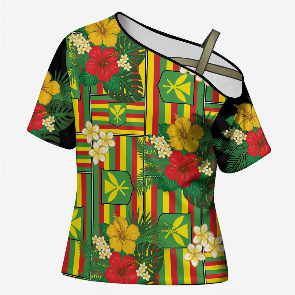 Hawaii Kanaka Maoli Hibiscus Cross Shoulder Shirt Hawaiian Flag Motif