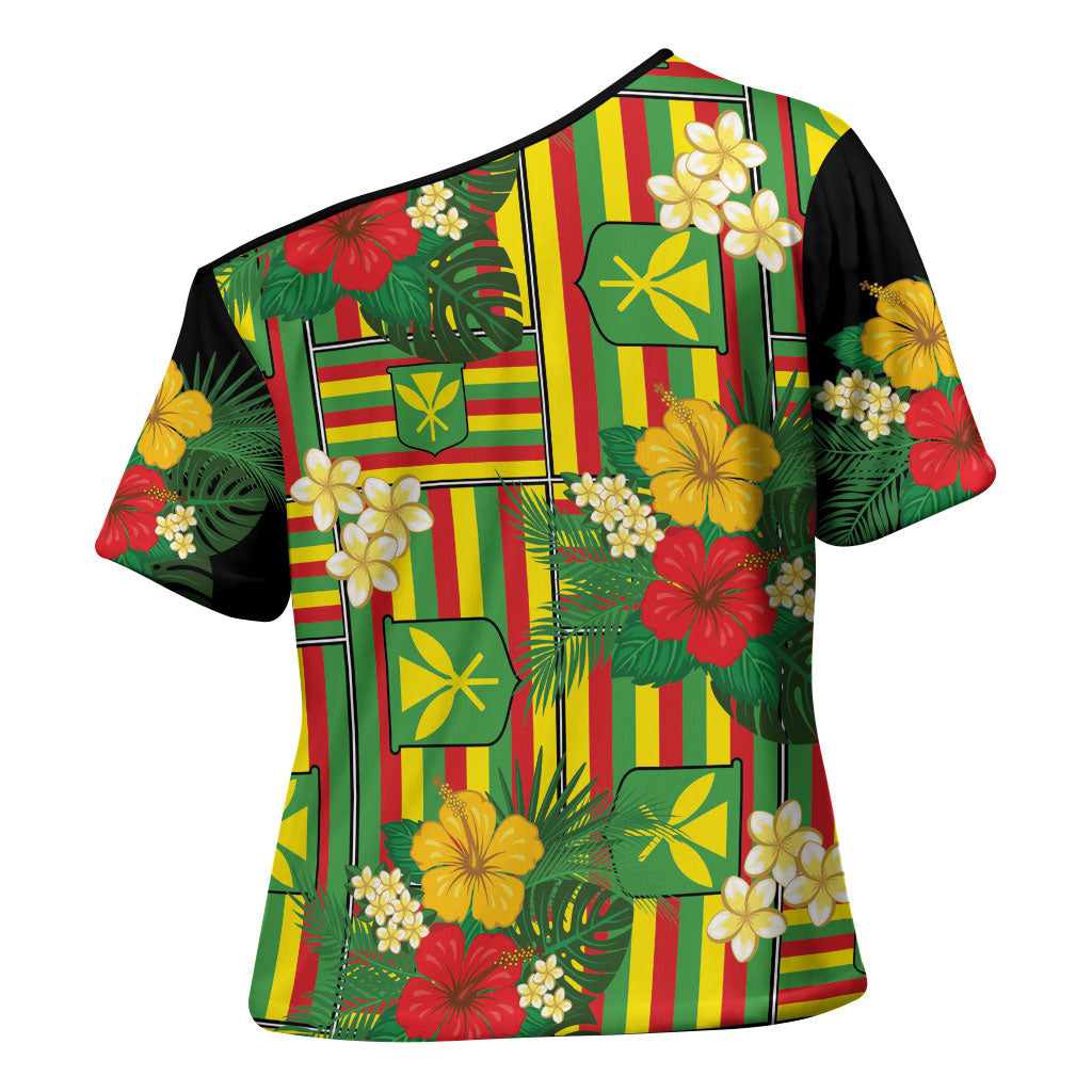 Hawaii Kanaka Maoli Hibiscus Cross Shoulder Shirt Hawaiian Flag Motif