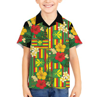 Hawaii Kanaka Maoli Hibiscus Family Matching Long Sleeve Bodycon Dress and Hawaiian Shirt Hawaiian Flag Motif LT9 Son's Shirt Green - Polynesian Pride