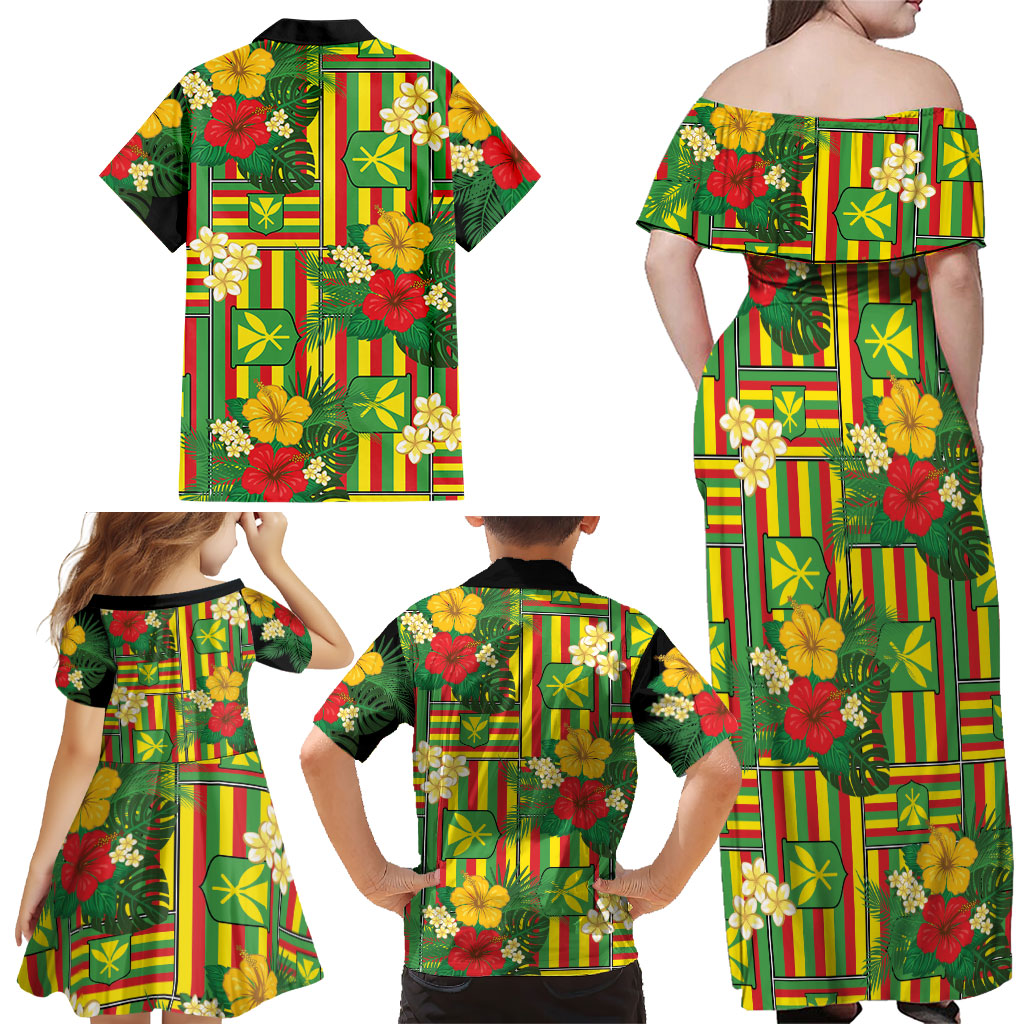 Hawaii Kanaka Maoli Hibiscus Family Matching Off Shoulder Maxi Dress and Hawaiian Shirt Hawaiian Flag Motif LT9 - Polynesian Pride