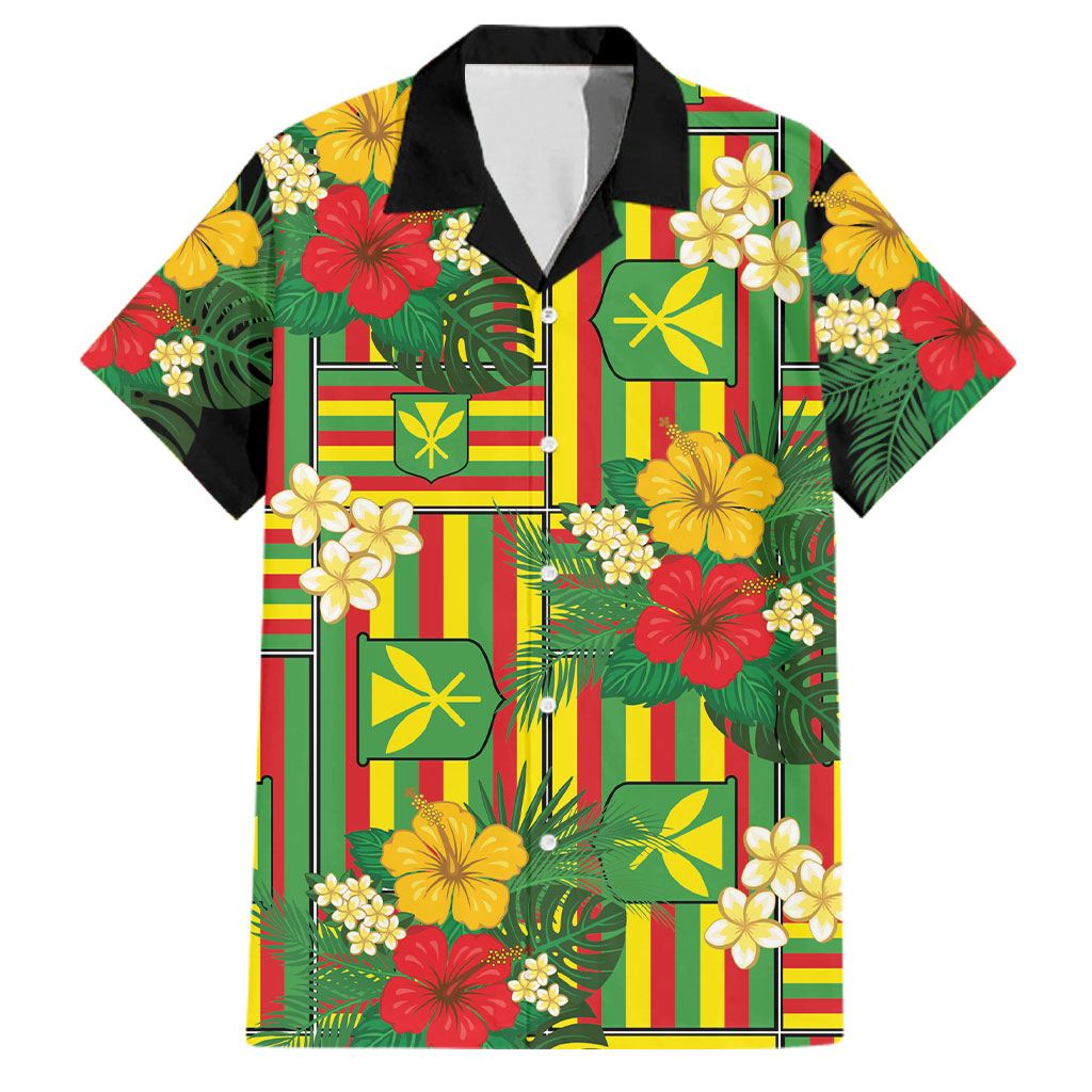 Hawaii Kanaka Maoli Hibiscus Family Matching Off Shoulder Short Dress and Hawaiian Shirt Hawaiian Flag Motif LT9 Dad's Shirt - Short Sleeve Green - Polynesian Pride