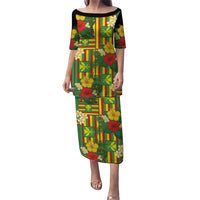 Hawaii Kanaka Maoli Hibiscus Family Matching Puletasi and Hawaiian Shirt Hawaiian Flag Motif LT9 Mom's Dress Green - Polynesian Pride