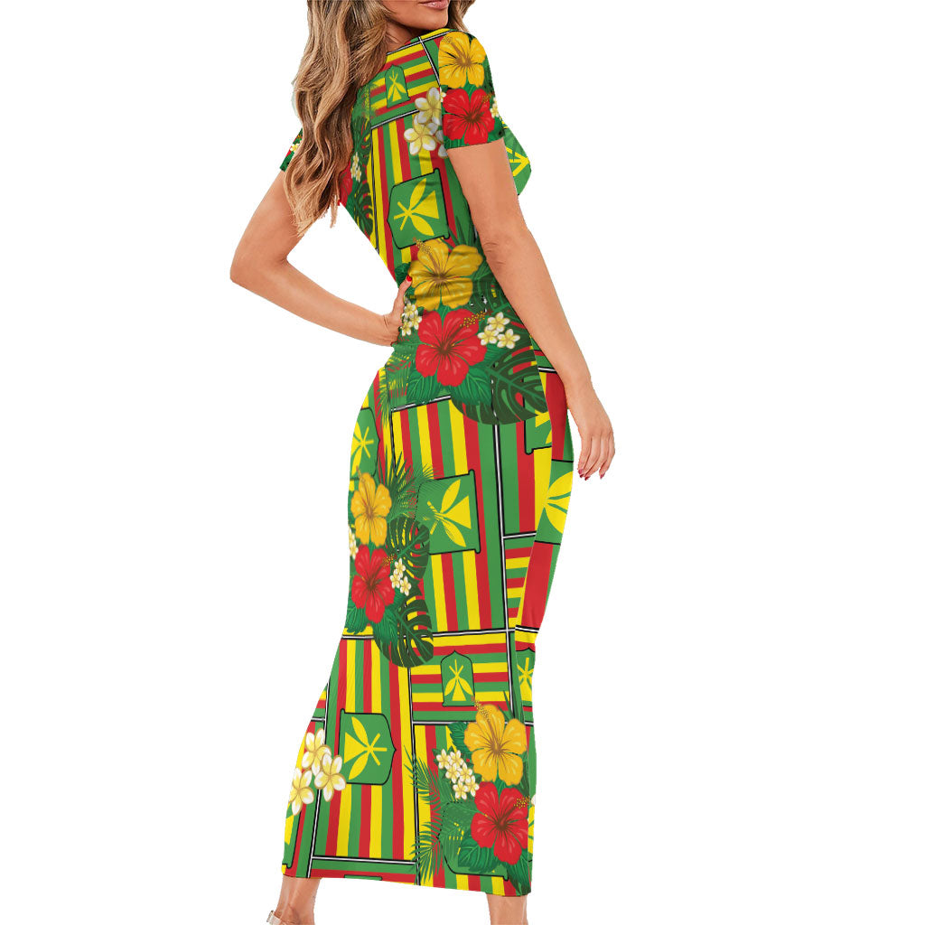 Hawaii Kanaka Maoli Hibiscus Family Matching Short Sleeve Bodycon Dress and Hawaiian Shirt Hawaiian Flag Motif LT9 - Polynesian Pride