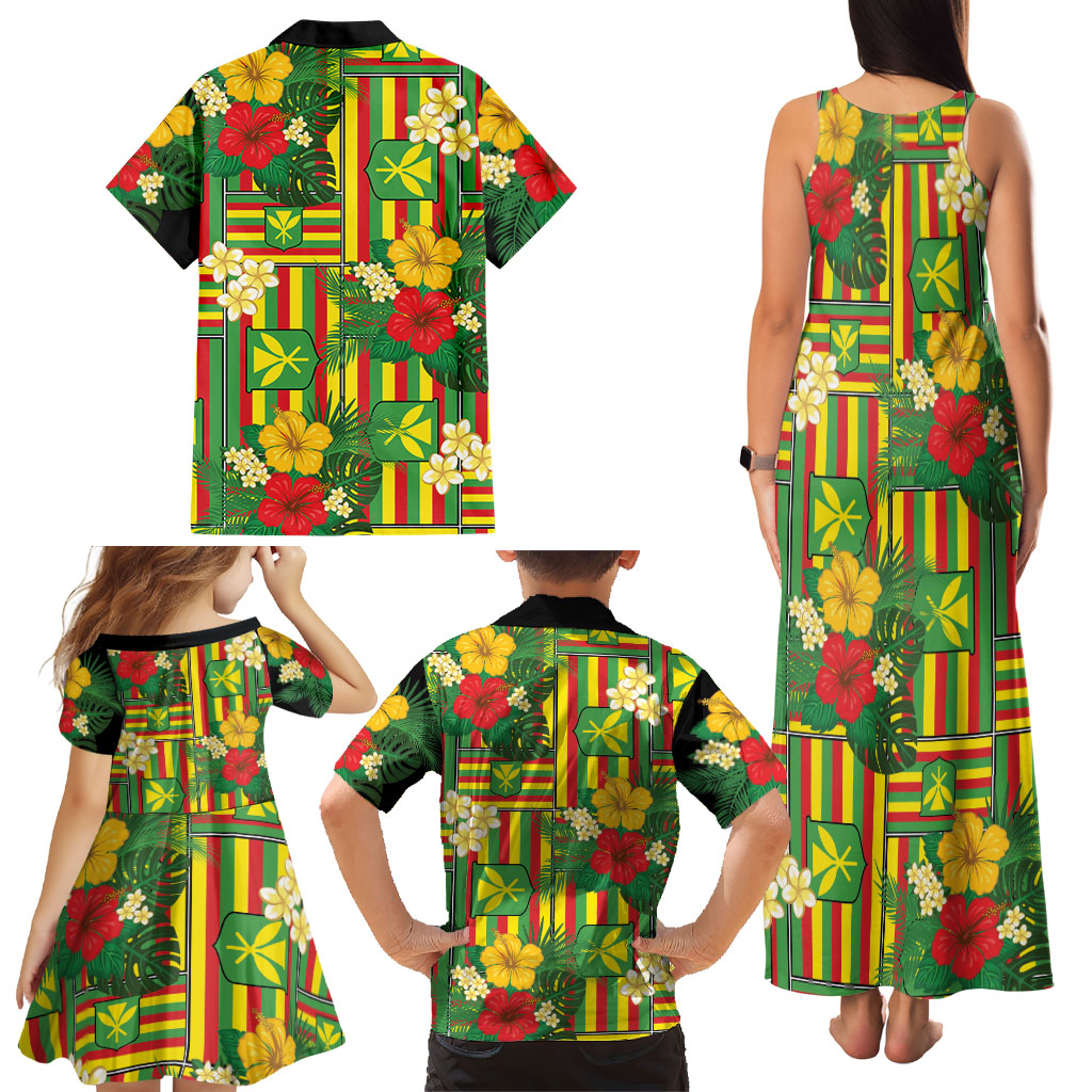 Hawaii Kanaka Maoli Hibiscus Family Matching Tank Maxi Dress and Hawaiian Shirt Hawaiian Flag Motif LT9 - Polynesian Pride