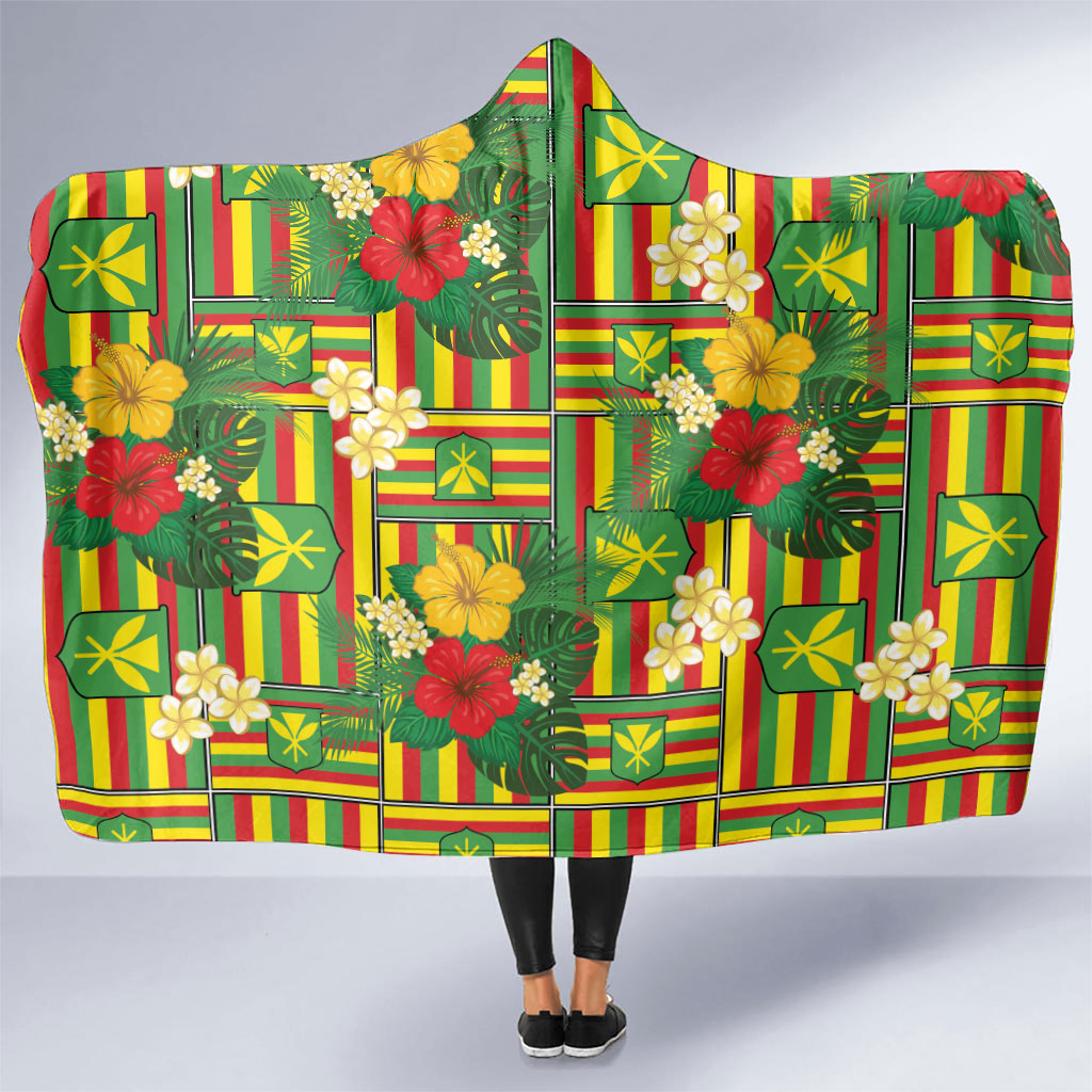 Hawaii Kanaka Maoli Hibiscus Hooded Blanket Hawaiian Flag Motif