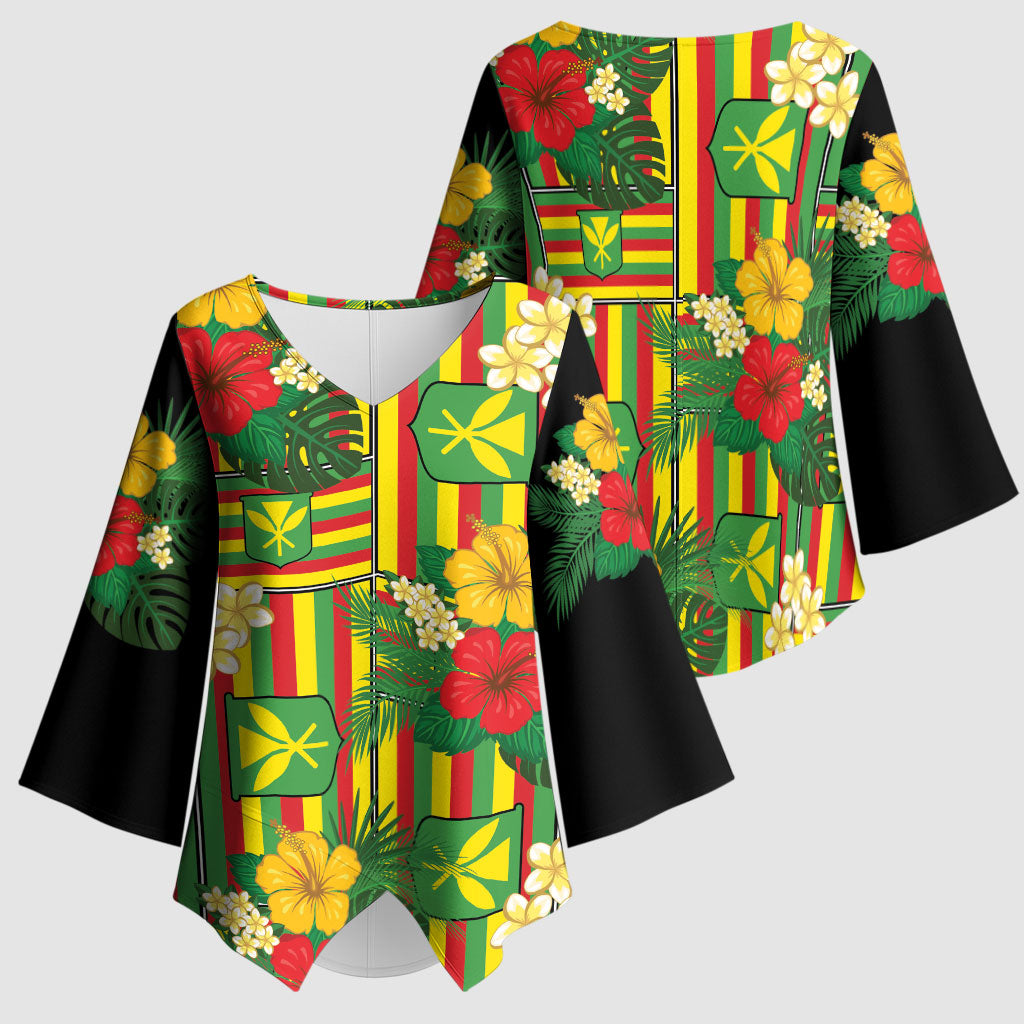 Hawaii Kanaka Maoli Hibiscus Kimono Sleeve Blouse Hawaiian Flag Motif LT9 - Polynesian Pride