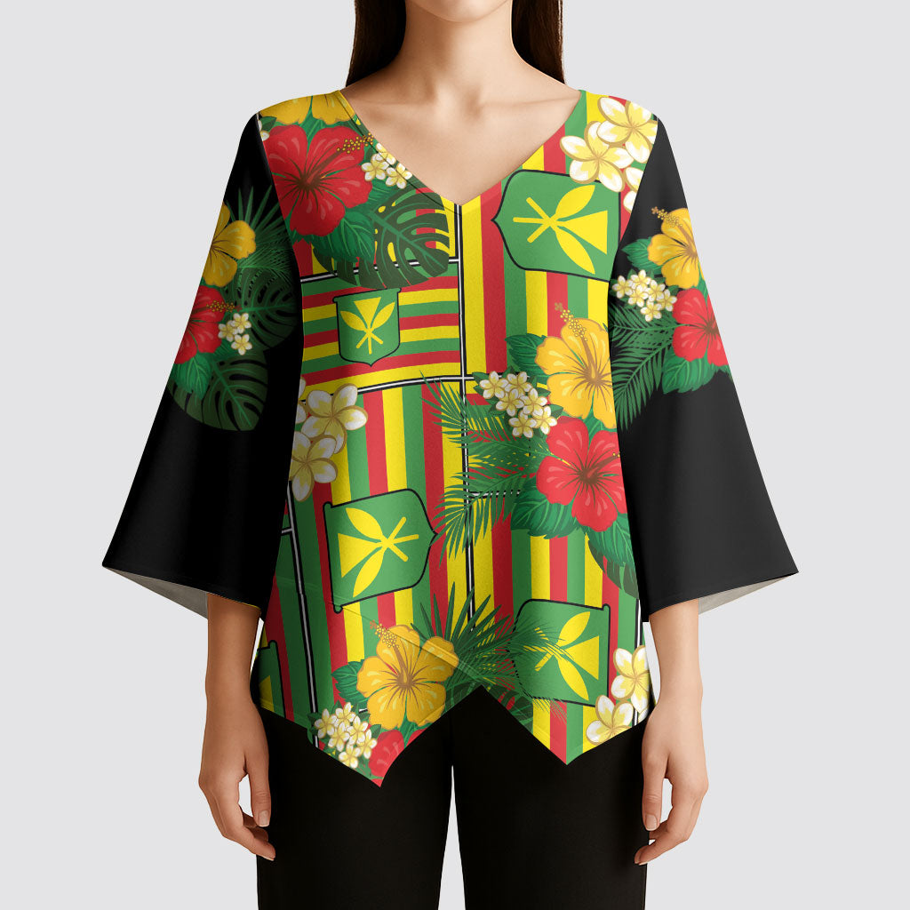 Hawaii Kanaka Maoli Hibiscus Kimono Sleeve Blouse Hawaiian Flag Motif LT9 - Polynesian Pride