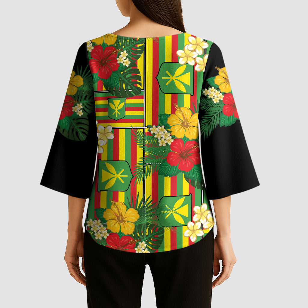 Hawaii Kanaka Maoli Hibiscus Kimono Sleeve Blouse Hawaiian Flag Motif LT9 - Polynesian Pride