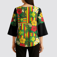 Hawaii Kanaka Maoli Hibiscus Kimono Sleeve Blouse Hawaiian Flag Motif LT9 - Polynesian Pride