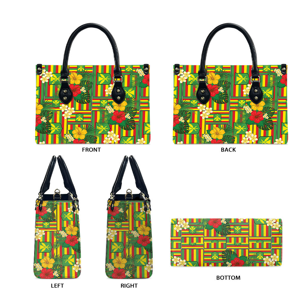 Hawaii Kanaka Maoli Hibiscus Leather Bag Hawaiian Flag Motif