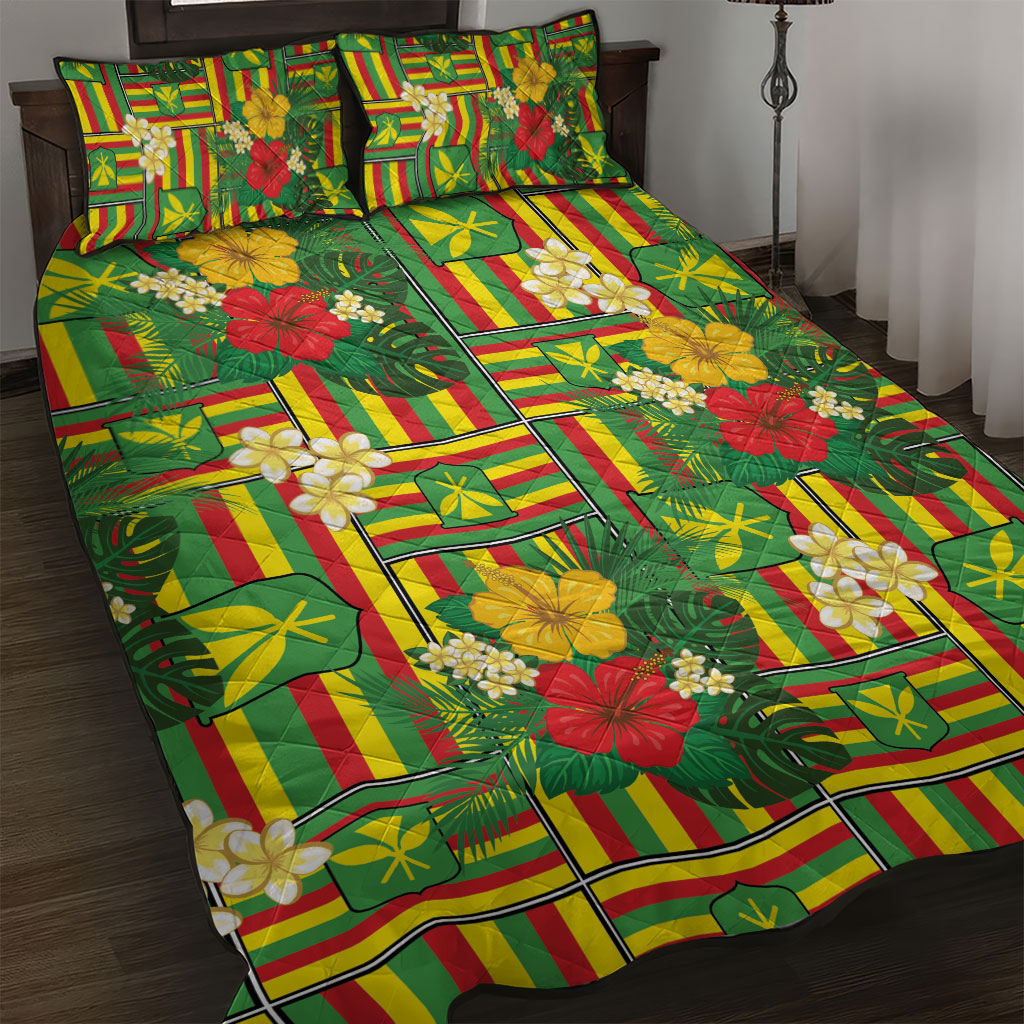 Hawaii Kanaka Maoli Hibiscus Quilt Bed Set Hawaiian Flag Motif