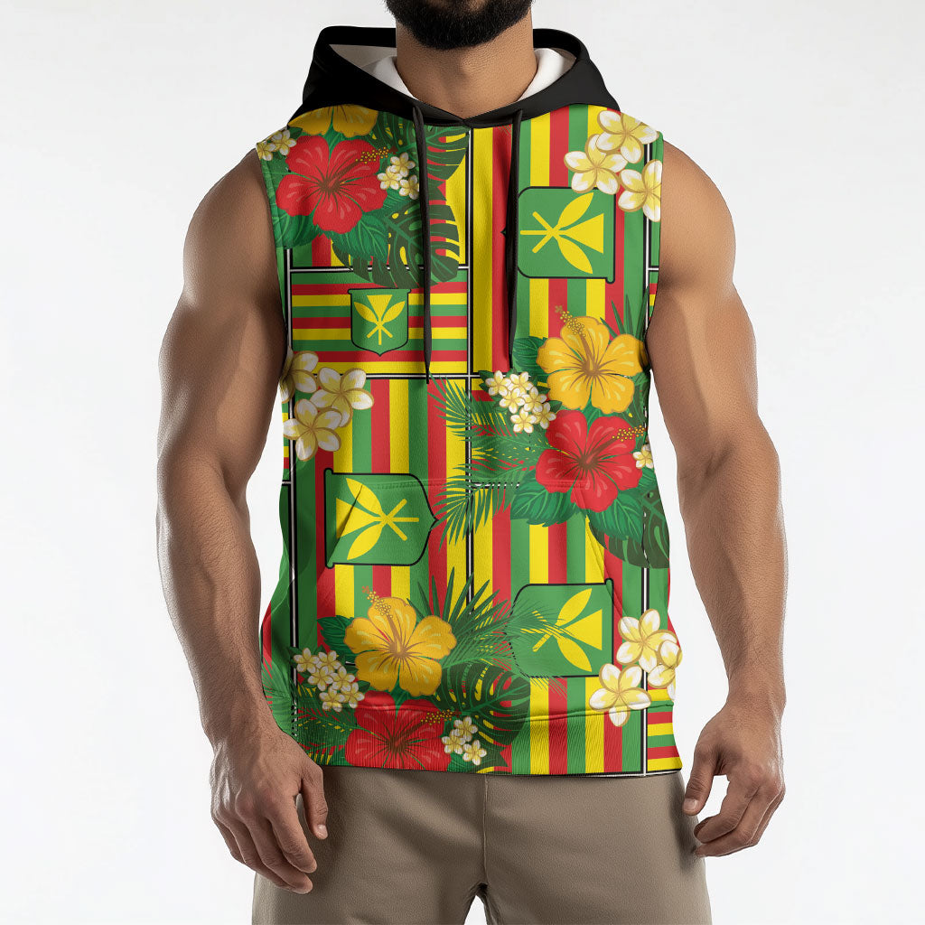Hawaii Kanaka Maoli Hibiscus Sleeveless Hoodie Hawaiian Flag Motif
