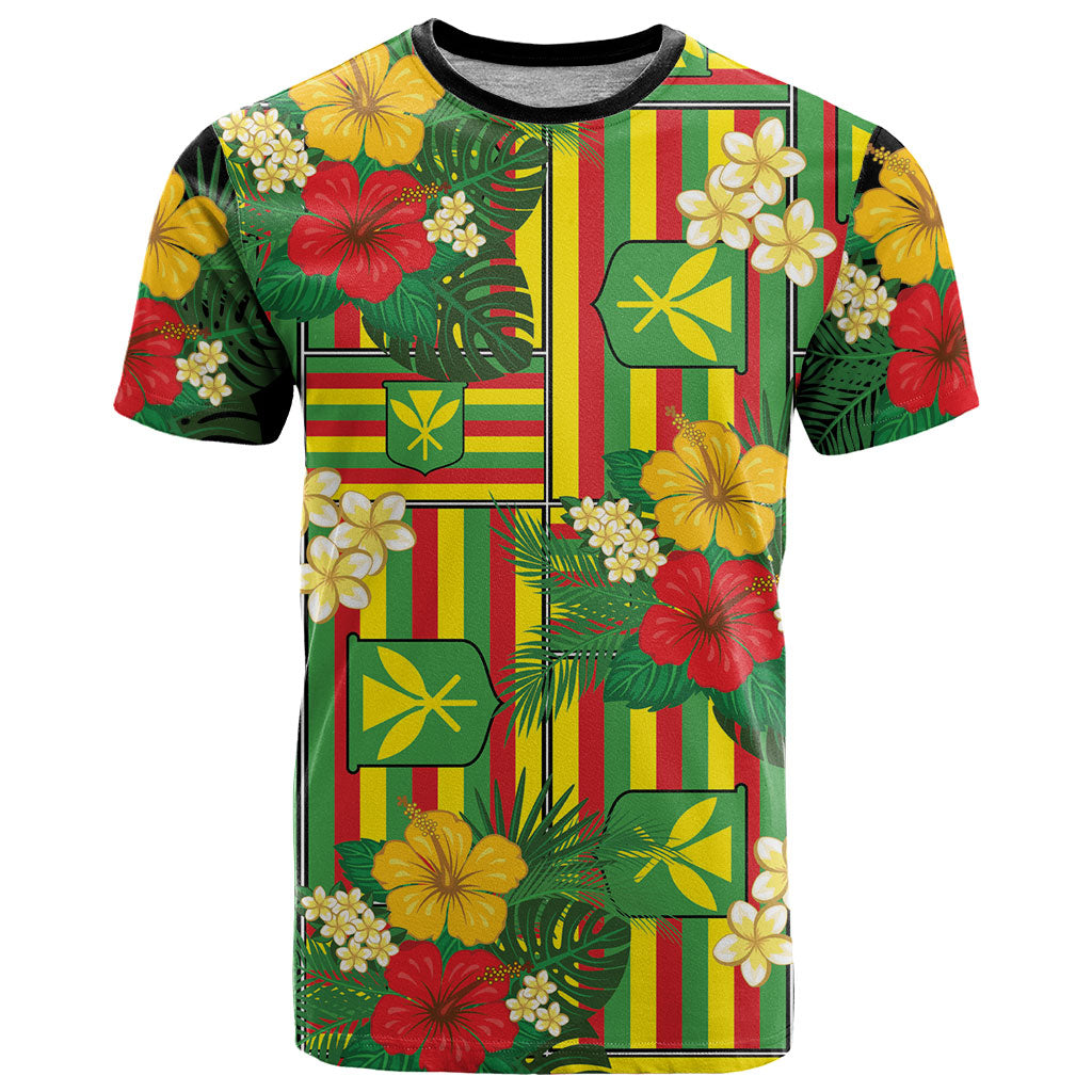 Hawaii Kanaka Maoli Hibiscus T Shirt Hawaiian Flag Motif LT9 Green - Polynesian Pride