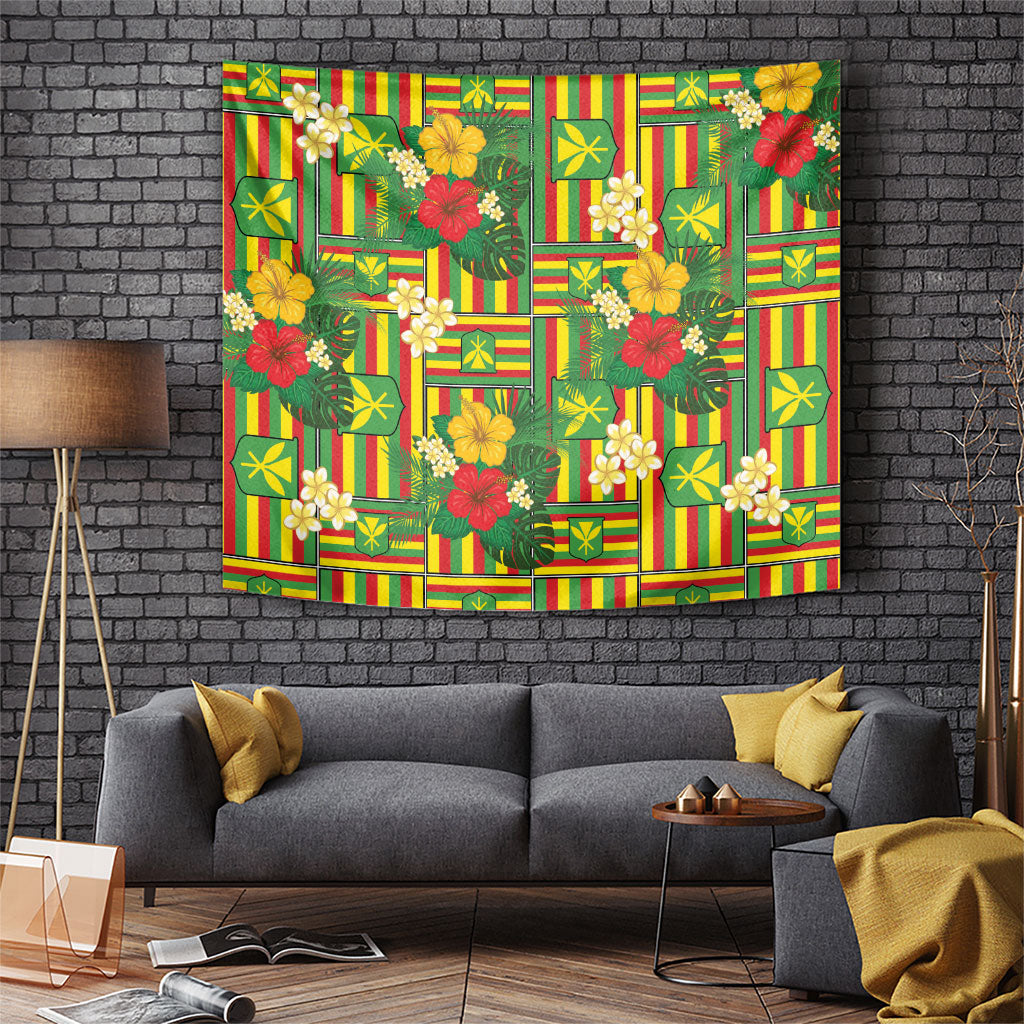 Hawaii Kanaka Maoli Hibiscus Tapestry Hawaiian Flag Motif