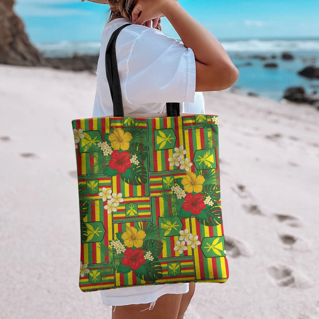 Hawaii Kanaka Maoli Hibiscus Tote Bag Hawaiian Flag Motif LT9 - Polynesian Pride