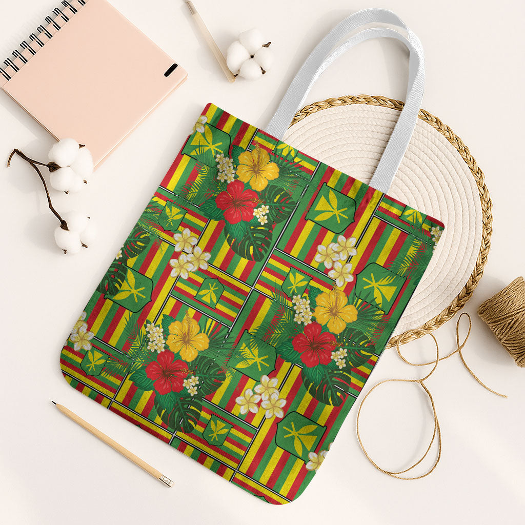 Hawaii Kanaka Maoli Hibiscus Tote Bag Hawaiian Flag Motif LT9 White Strap One Size Green - Polynesian Pride