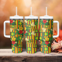 Hawaii Kanaka Maoli Hibiscus Tumbler With Handle Hawaiian Flag Motif