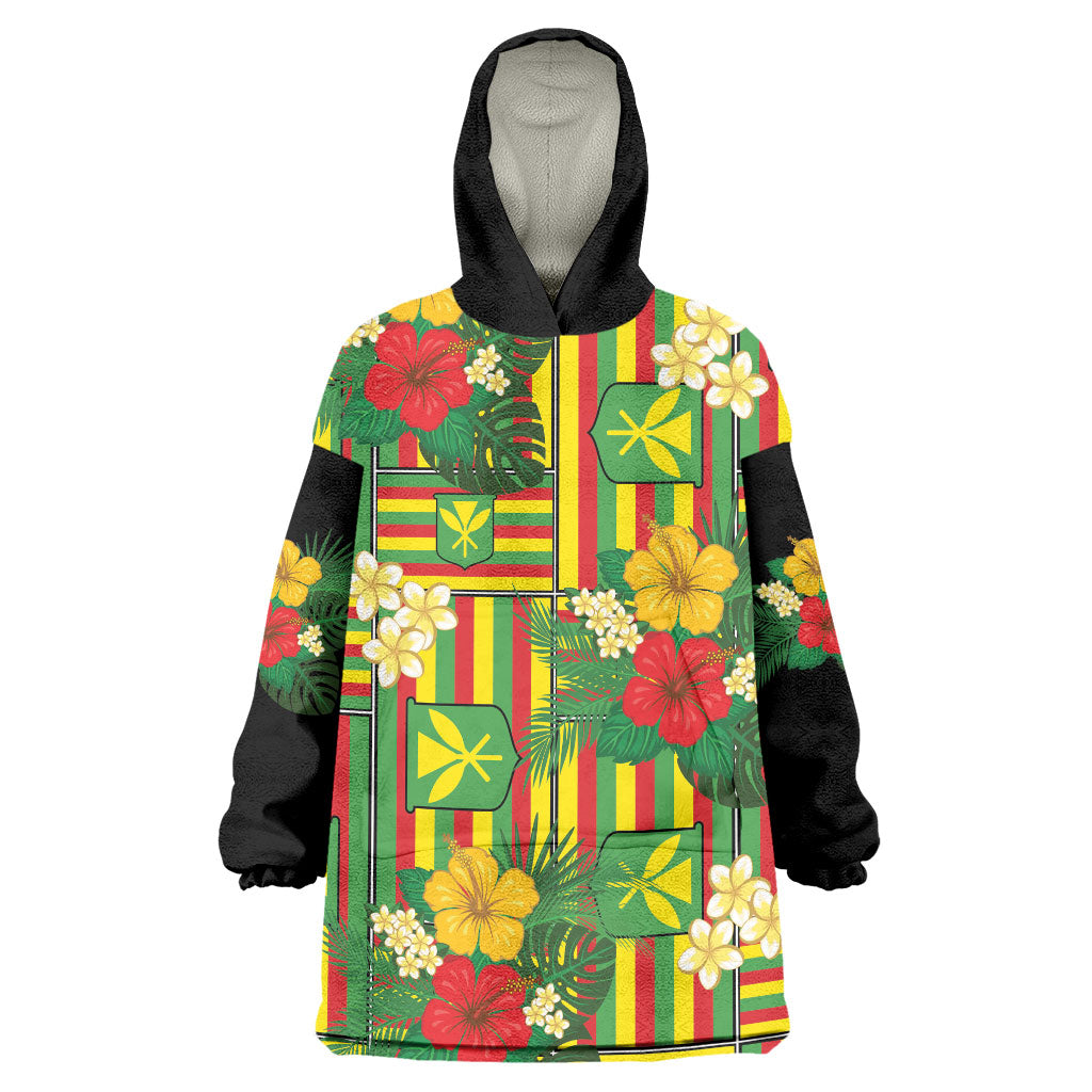 Hawaii Kanaka Maoli Hibiscus Wearable Blanket Hoodie Hawaiian Flag Motif