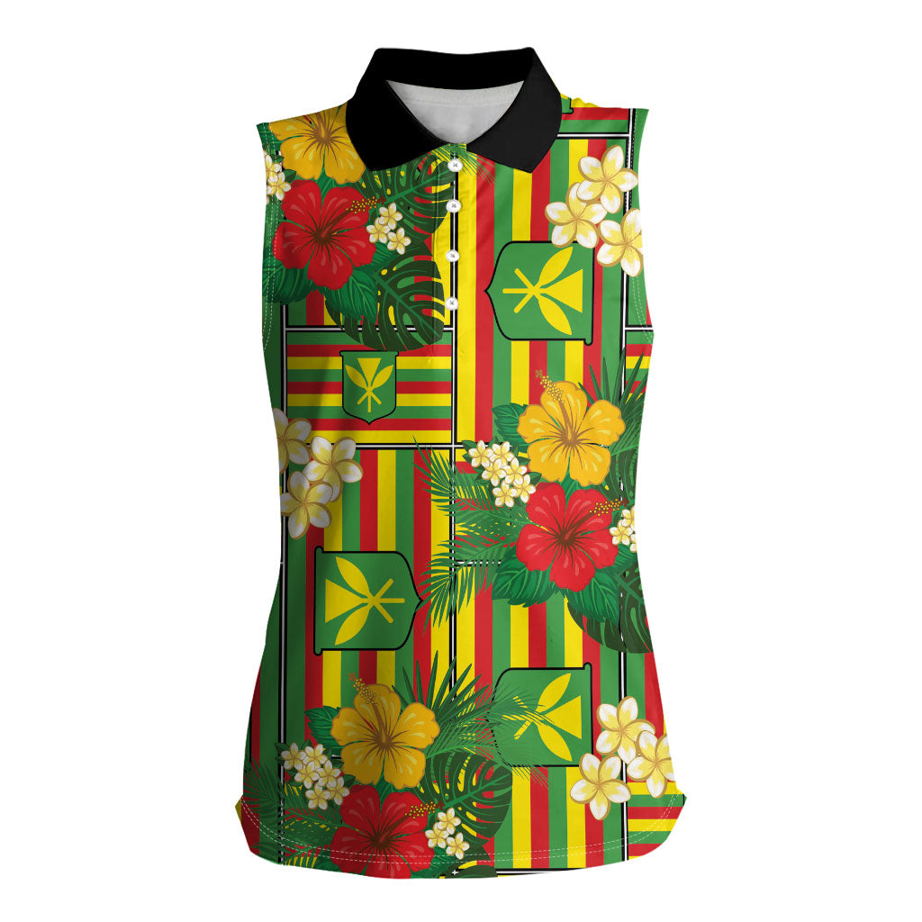 Hawaii Kanaka Maoli Hibiscus Women Sleeveless Polo Shirt Hawaiian Flag Motif LT9 Female Green - Polynesian Pride