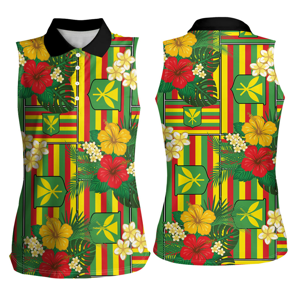 Hawaii Kanaka Maoli Hibiscus Women Sleeveless Polo Shirt Hawaiian Flag Motif LT9 - Polynesian Pride