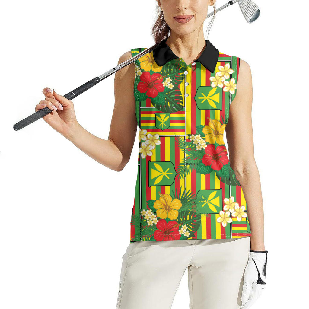 Hawaii Kanaka Maoli Hibiscus Women Sleeveless Polo Shirt Hawaiian Flag Motif LT9 - Polynesian Pride