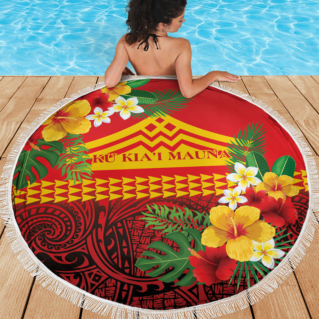 Hawaii Ku Kia'i Mauna Beach Blanket Hibiscus Kakau Pattern