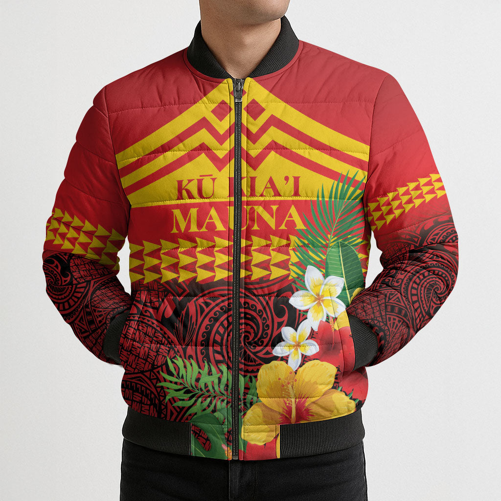 Hawaii Ku Kia'i Mauna Personalized Bomber Puffer Jacket Hibiscus Kakau Pattern