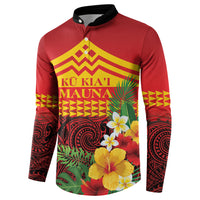 Hawaii Ku Kia'i Mauna Personalized Button Sweatshirt Hibiscus Kakau Pattern