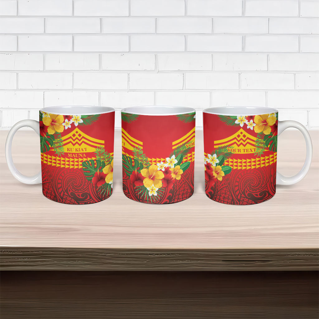 Hawaii Ku Kia'i Mauna Personalized Ceramic Mug Hibiscus Kakau Pattern