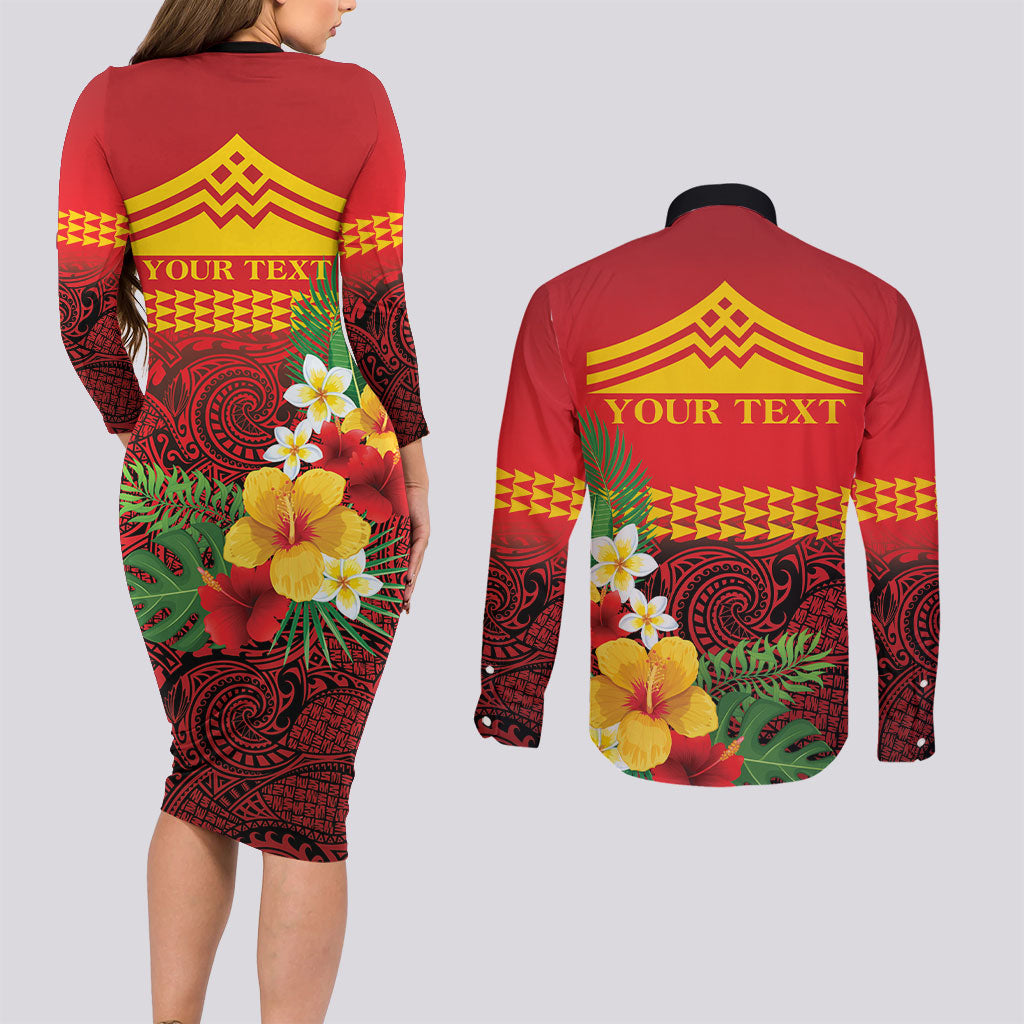 Hawaii Ku Kia'i Mauna Personalized Couples Matching Long Sleeve Bodycon Dress and Long Sleeve Button Shirt Hibiscus Kakau Pattern