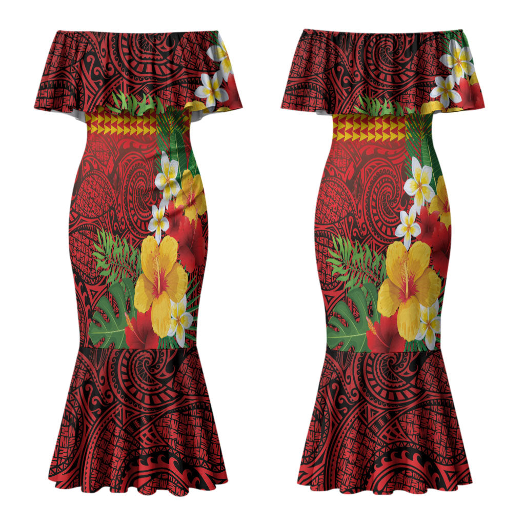 Hawaii Ku Kia'i Mauna Personalized Couples Matching Mermaid Dress and Hawaiian Shirt Hibiscus Kakau Pattern LT9 - Polynesian Pride