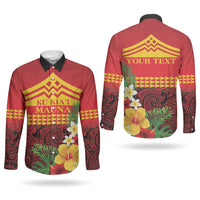 Hawaii Ku Kia'i Mauna Personalized Couples Matching Off Shoulder Maxi Dress and Long Sleeve Button Shirt Hibiscus Kakau Pattern LT9 - Polynesian Pride