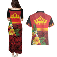 Hawaii Ku Kia'i Mauna Personalized Couples Matching Puletasi and Hawaiian Shirt Hibiscus Kakau Pattern