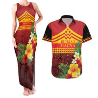 Hawaii Ku Kia'i Mauna Personalized Couples Matching Tank Maxi Dress and Hawaiian Shirt Hibiscus Kakau Pattern
