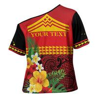 Hawaii Ku Kia'i Mauna Personalized Cross Shoulder Shirt Hibiscus Kakau Pattern