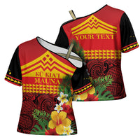Hawaii Ku Kia'i Mauna Personalized Cross Shoulder Shirt Hibiscus Kakau Pattern