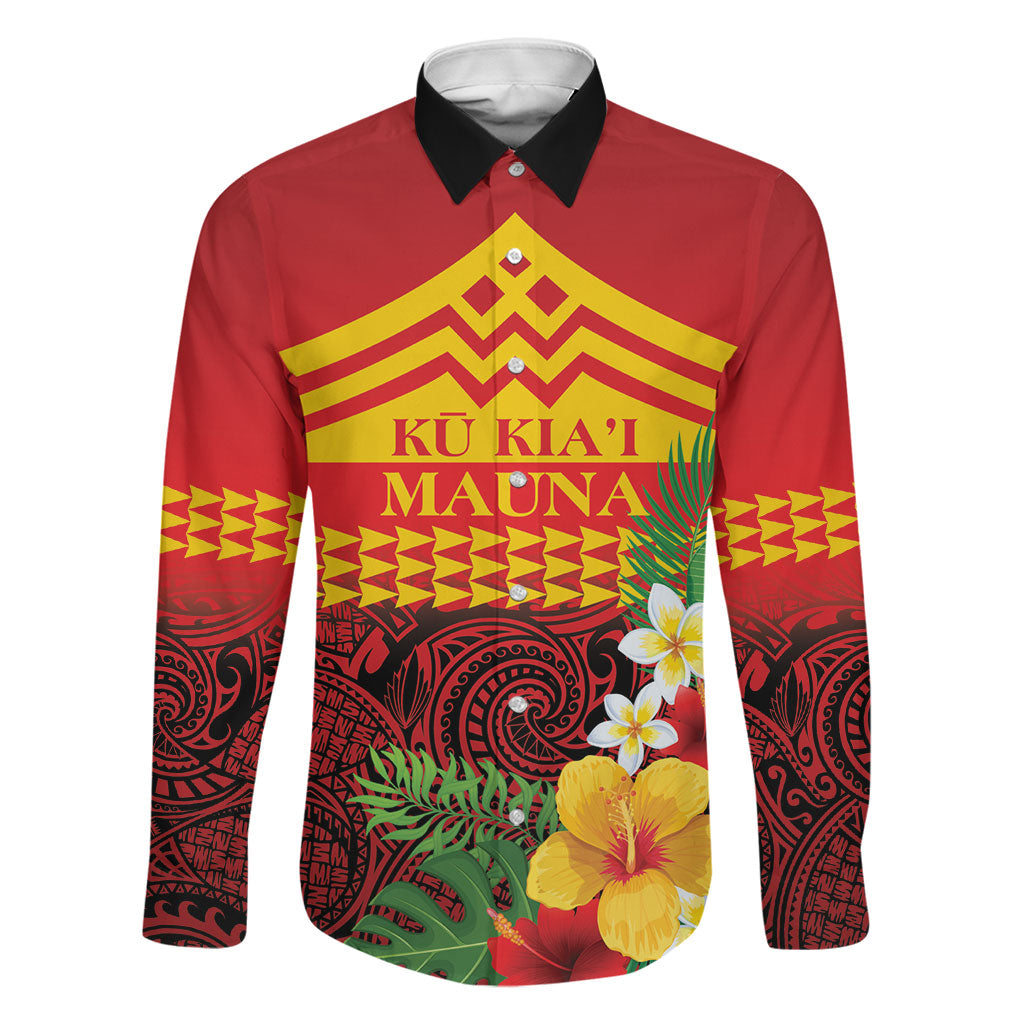 Hawaii Ku Kia'i Mauna Personalized Family Matching Off The Shoulder Long Sleeve Dress and Hawaiian Shirt Hibiscus Kakau Pattern LT9 Dad's Shirt - Long Sleeve Red - Polynesian Pride